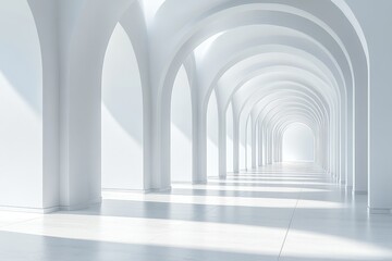 Obraz premium 3D render of abstract white arches with simple geometric shapes, minimalistic design on a white background.