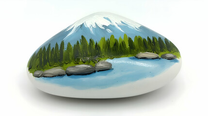 Obraz premium Painted rock art, mountain lake scene, nature, craft