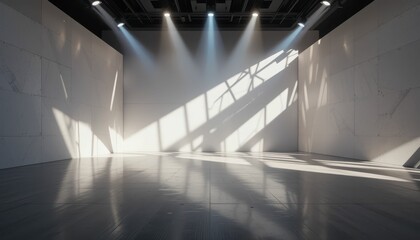 Bright Studio Space with Dramatic Shadows and Spotlights on Walls