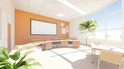 Fototapeta premium Modern Classroom Design with Natural Light and Greenery Elements