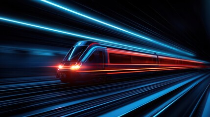 High-speed train in a futuristic tunnel with motion blur