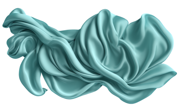 A soft, flowing silk cloth in a random shape, with smooth curves and a rich texture, isolated with transparency