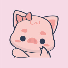 cute female little pig face in isolated outline flat design