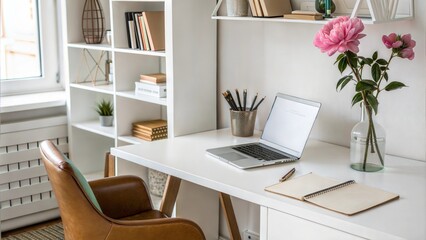 Modern and stylish Workspace with Pink Peonies
