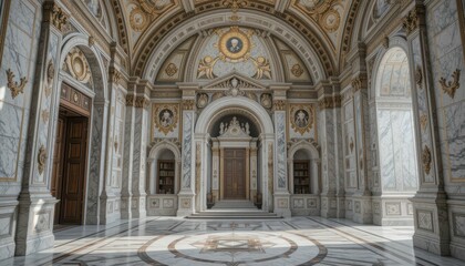 Grand Interior of Ornate Marble Hall with Elegant Architectural Details