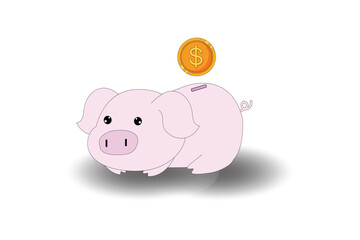 Piggy bank with coin. Money saving, economy, investment, banking or business services concept.