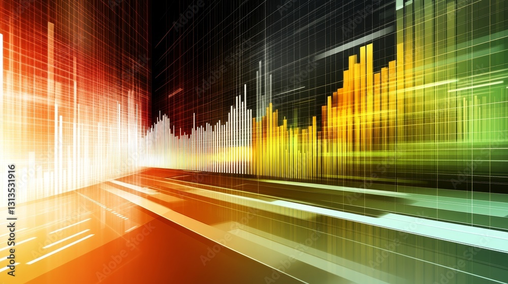 Poster abstract financial chart with rising values glowing in a cyberspace like environment for data presen
