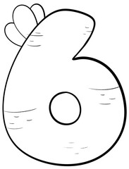 Outline number 6 design for kid, clipart number hand drawn