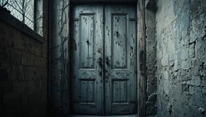 Weathered Wooden Doors in an Abandoned Industrial Setting
