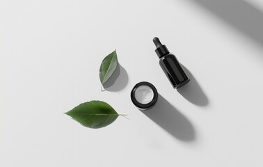 Fototapeta premium 스킨케어,화이트병,미니멀,자연요소,광고 