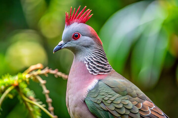Obraz premium A medium sized dove with a soft gray body and a vibrant rose pink crown on its head