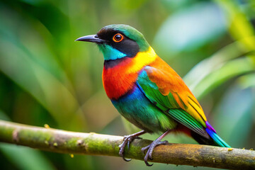Fototapeta premium A medium-sized bird with a deep green back and a vibrant rainbow-colored