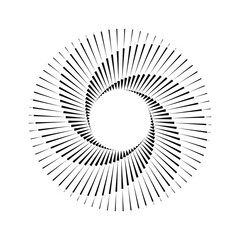 Spiral circle sound rhythm line dynamic abstract. Circular spiral round rhythm from lines. Speed lines in circle form. Black thick halftone lines circle. Vector illustration. 