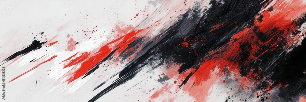 Poster chaos of energy expressed through sharp red and black splashes with lightning strikes and dynamic st