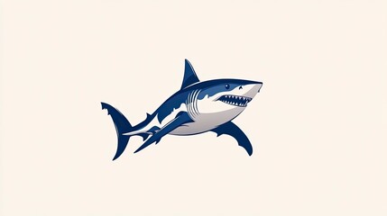 Fototapeta premium A stylized illustration of a great white shark, depicted in shades of blue against a white background.