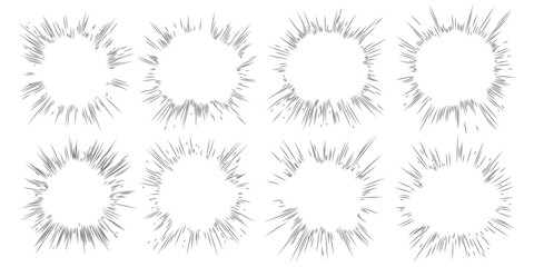 Speed lines manga effect. Comic line element. Radial focus for comic effect. Motion and action focus flash strip lines for anime comic book.
