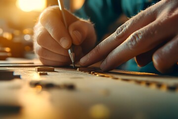 Close up Shots of Skilled Carpenter Meticulously Focusing on Wood Craftsmanship and Custom