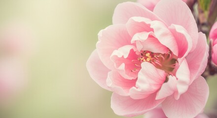 Delicate Pink Blossom Blooming in Springtime Sunlight with Soft Background