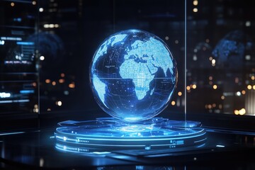 Holographic Earth Globe in Futuristic Control Room