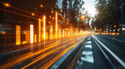 Urban data stream futuristic city landscape digital connection virtual information highway with blurred motion long exposure and abstract technology