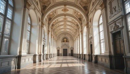 Obraz premium Elegant Interior of Historic Architecture with Sunlight Streaming In