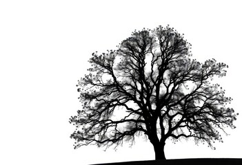 Fototapeta premium Single, majestic tree silhouetted against a pure white backdrop, stock photo, arboreal