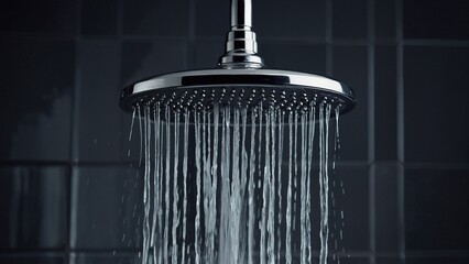 A shower head is releasing water