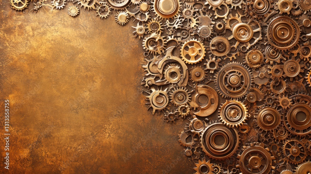 Aufkleber Steampunk brain design featuring intricate gears and cogs with warm metallic hues for creative projects or presentations Generative AI