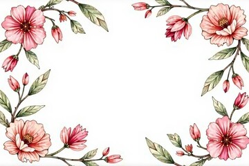 Fototapeta premium Hand-drawn floral elements in pastel colors on white background, feminine, flowers