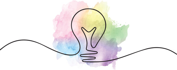 Watercolor light bulb with multicolor stain. watercolor bulb line drawing