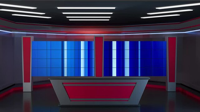 3D Virtual TV Studio News, Backdrop For TV Shows .TV On Wall.3D Virtual News Studio Background Loop