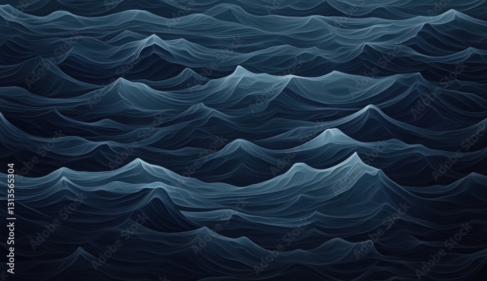 Poster serene and abstract ocean waves with dark tones and gentle curves creating a calm atmospheric seasca