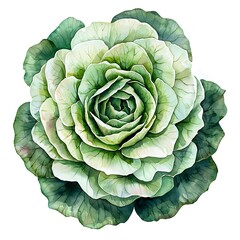 Fototapeta premium Watercolor Painting of a Cabbage Rose Detailed Botanical Illustration.