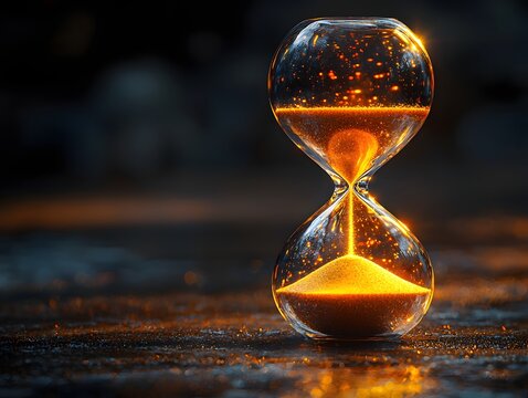 Vibrant Hourglass Filled with Glowing Water Rippling Light Symbolizing Flowing Time