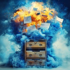 Naklejka premium Exploding with Information An Artistic Depiction of Data Overload.