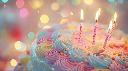 "Scrumptious Birthday Cake Adorned with Candles"