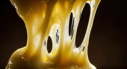 Stretching Honey Close-up View with Viscous Texture and Golden Hue