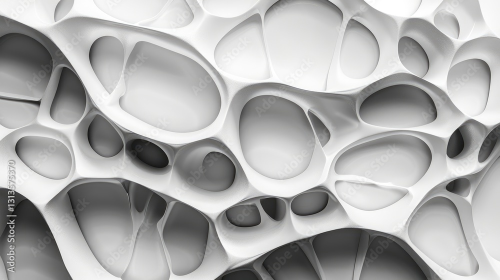 Fototapete abstract white organic structure with holes. modern 3d texture design. background image of 3d render