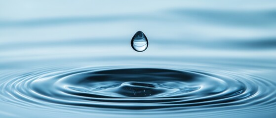 Elegant Water Droplet Creating Ripples on Calm Surface, Capturing the Beauty of Nature and Serenity in a Stunning Close-Up Image
