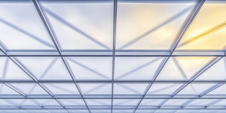 Modern architectural design showcasing a large glass ceiling with geometric patterns - Powered by Adobe
