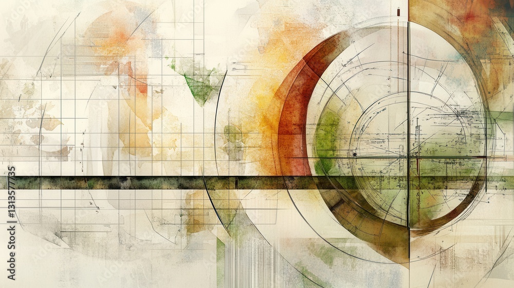 Poster mixed media artwork featuring vibrant watercolor splashes and intricate pencil sketches that embody 