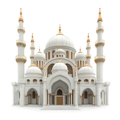 Fototapeta premium White Mosque 3D Model Golden Accents, Domes, and Minarets
