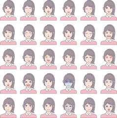 様々な表情の女性 セット 30パターン ポニーテール