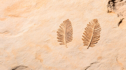 Two prehistoric bird fossils embedded in rock, showcasing intricate details of the fossilized remains, illustrating the ancient history and geological preservation of prehistoric life.
