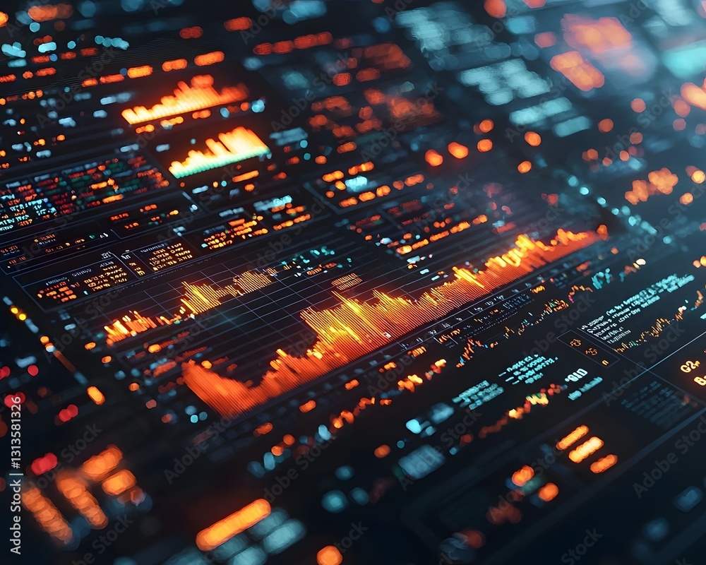 Poster dynamic digital dashboard visualizing financial data and growth projections