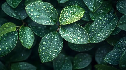Fototapeta premium Captivating water droplets on light green leaves showcasing the beauty of nature in stunning hyper-realistic high definition