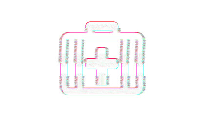 Icon medkit is distorted. Glitch. Noise, chromatic aberration, geometric distortion