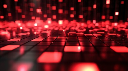 Obraz premium Abstract red digital grid, glowing squares, futuristic background, visual effect, 3d rendering