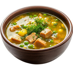 A Bowl of Swedish Pea Soup with Meat and Peas Isolated on Transparent Background