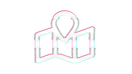 Icon map marked is distorted. Glitch. Noise, chromatic aberration, geometric distortion